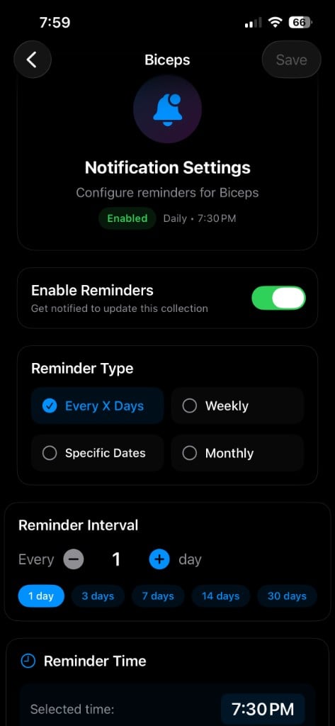 Reminder settings for scheduling consistent check-ins for a journey